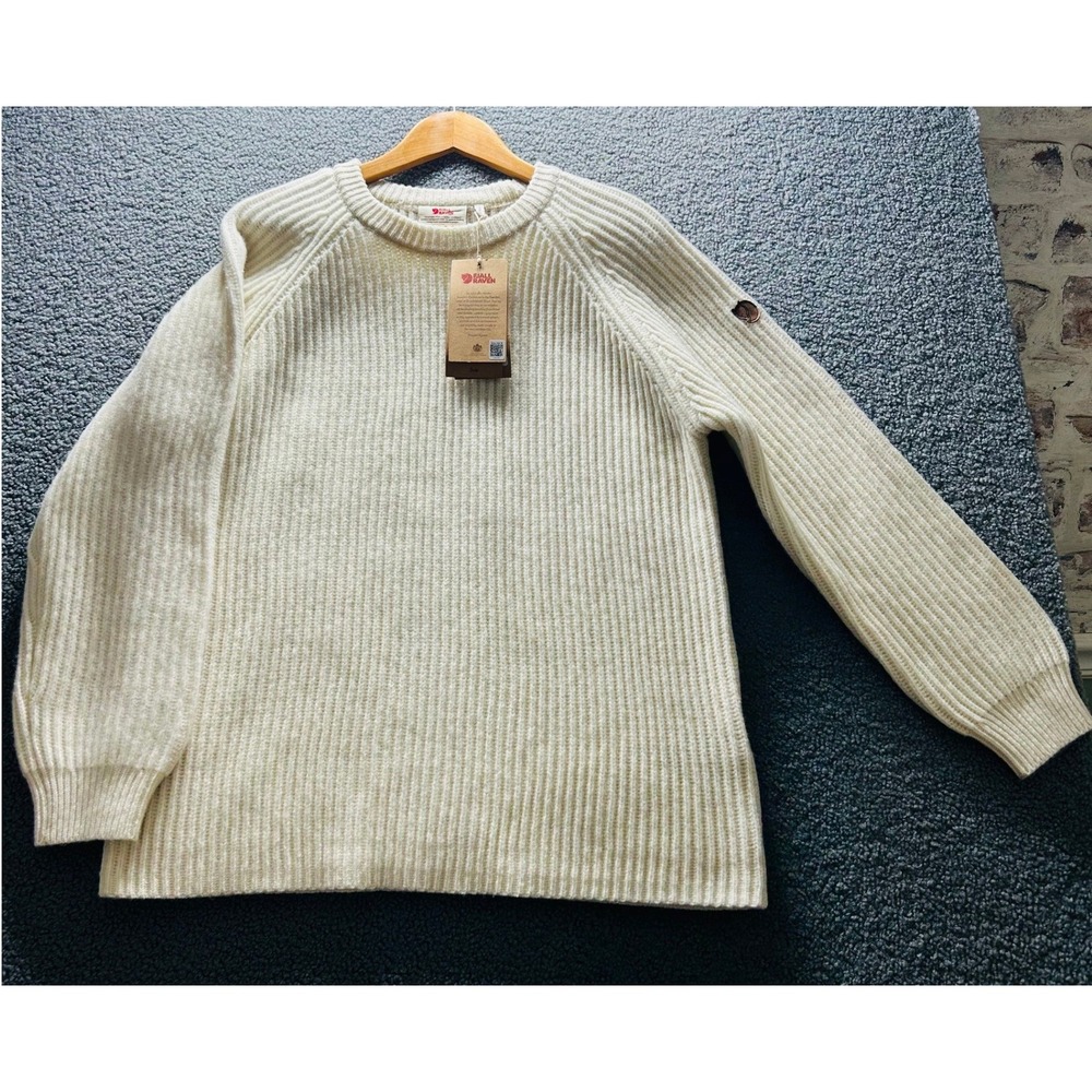 Fjallraven Ovik Path Knit Sweater Womens Medium Chalk White 100% Wool NWT